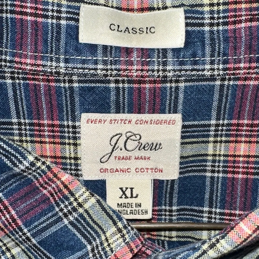J. Crew Men's Organic Cotton Indigo Chambray Plaid Shirt XL